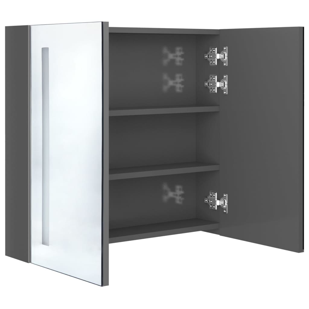 Betonszürke led-es tükrös fürdőszobaszekrény 62 x 14 x 60 cm