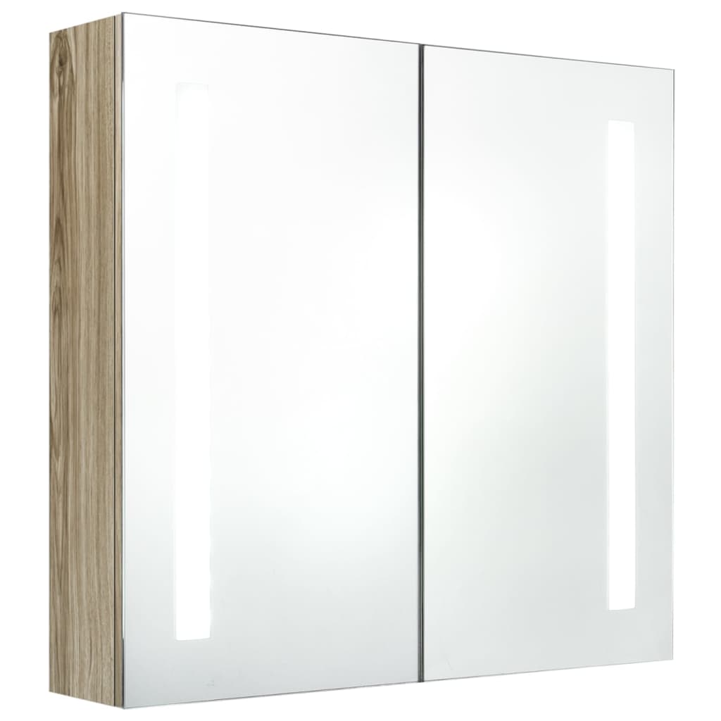 Tölgyszínű tükrös fürdőszobaszekrény led világítással 62x14x60 cm