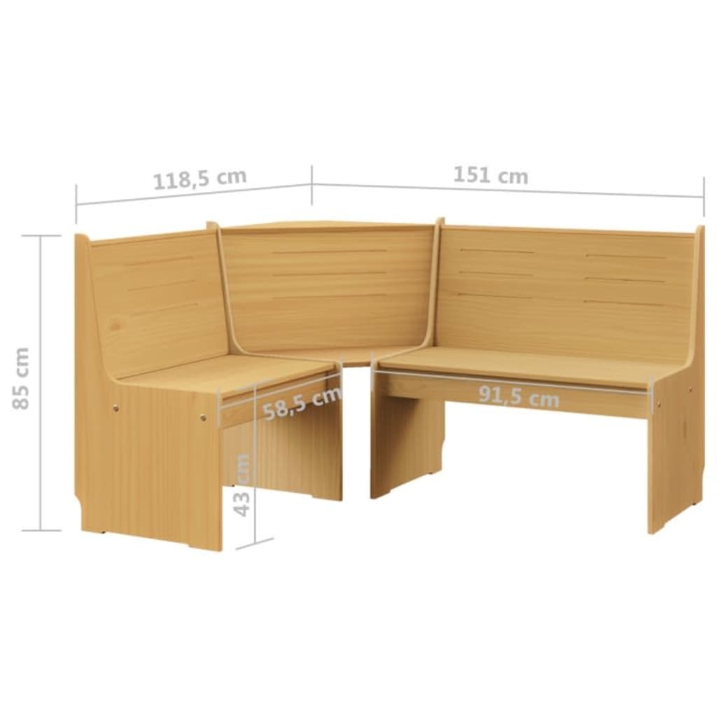 Mézbarna tömör fenyőfa sarokpad 151 cm