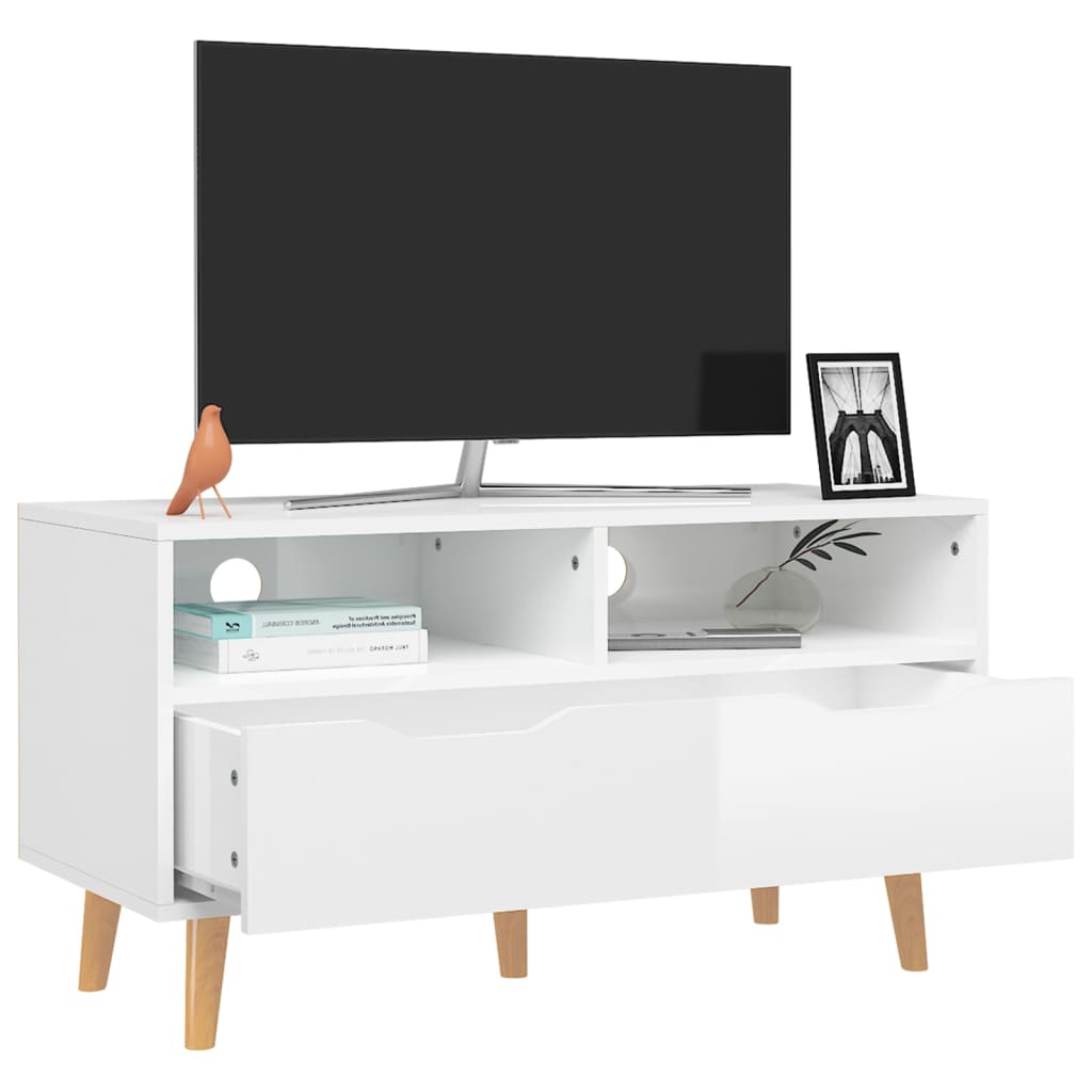 Magasfényű fehér forgácslap tv-szekrény 90 x 40 x 48,5 cm