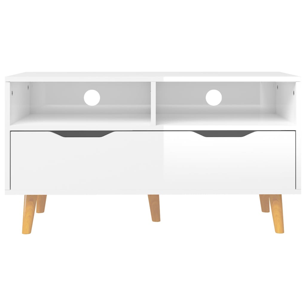 Magasfényű fehér forgácslap tv-szekrény 90 x 40 x 48,5 cm
