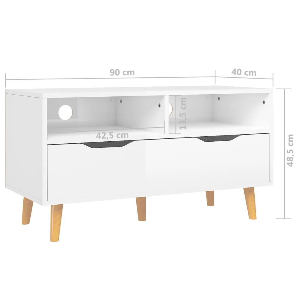 Magasfényű fehér forgácslap tv-szekrény 90 x 40 x 48,5 cm