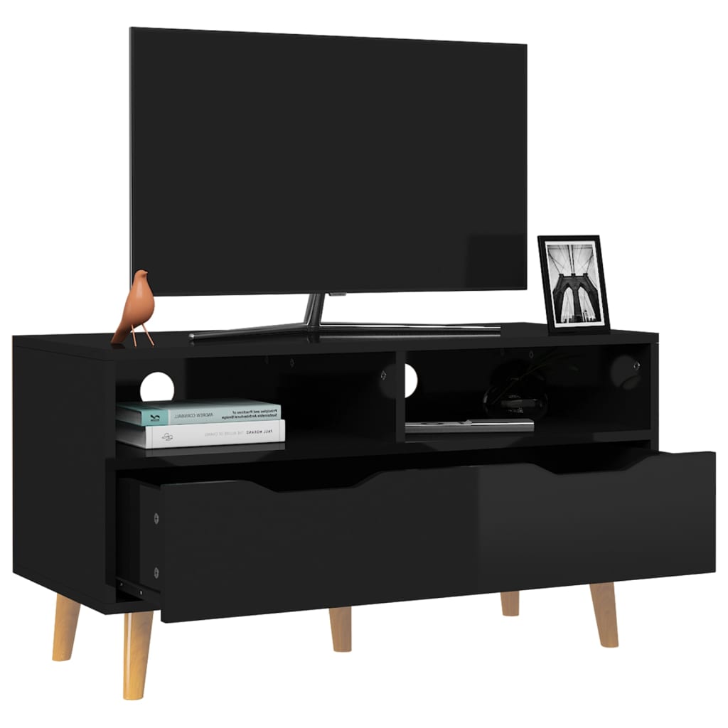 Magasfényű fekete forgácslap tv-szekrény 90 x 40 x 48,5 cm Magasfényű fekete forgácslap tv-szekrény 90 x 40 x 48,5 cm
