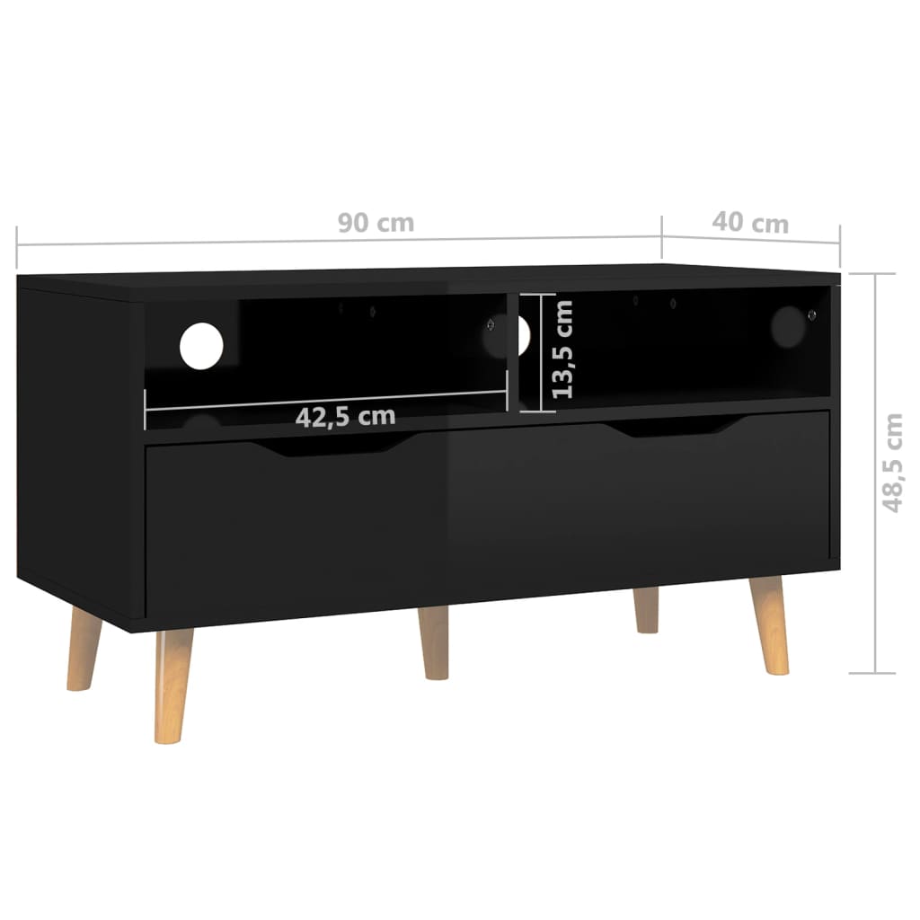 Magasfényű fekete forgácslap tv-szekrény 90 x 40 x 48,5 cm Magasfényű fekete forgácslap tv-szekrény 90 x 40 x 48,5 cm