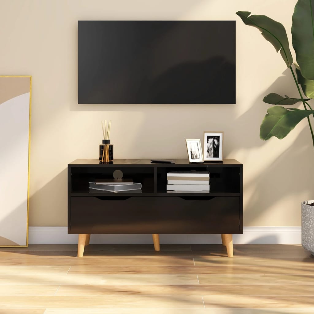 Magasfényű fekete forgácslap tv-szekrény 90 x 40 x 48,5 cm Magasfényű fekete forgácslap tv-szekrény 90 x 40 x 48,5 cm