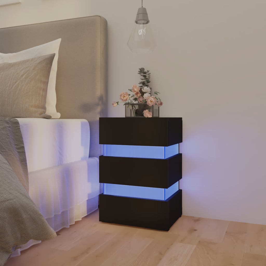 Fekete forgácslap led-es éjjeliszekrény 45 x 35 x 67 cm