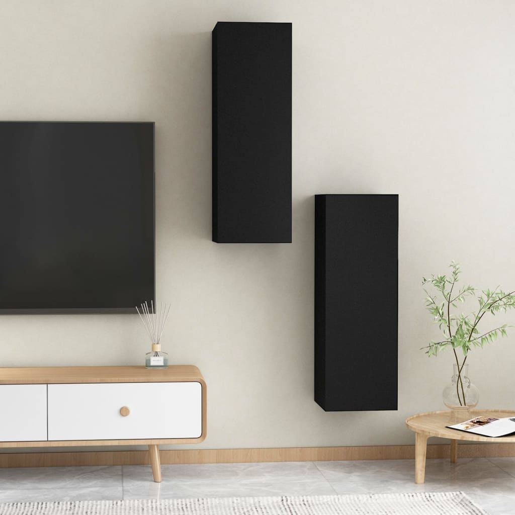 2 db fekete forgácslap tv-szekrény 30,5 x 30 x 90 cm 2 db fekete forgácslap tv-szekrény 30,5 x 30 x 90 cm