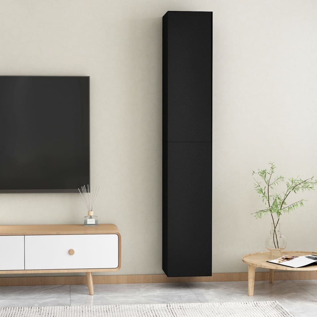 2 db fekete forgácslap tv-szekrény 30,5 x 30 x 90 cm 2 db fekete forgácslap tv-szekrény 30,5 x 30 x 90 cm