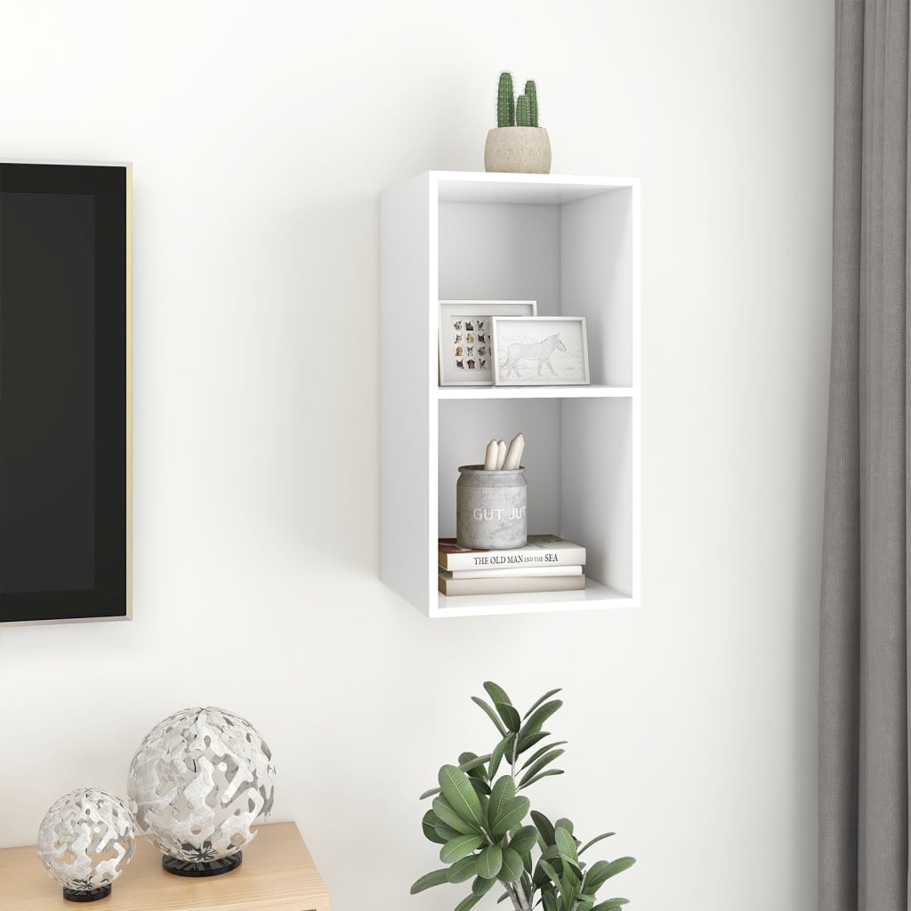 Fehér falra szerelhető forgácslap tv-szekrény 37 x 37 x 72 cm Fehér falra szerelhető forgácslap tv-szekrény 37 x 37 x 72 cm