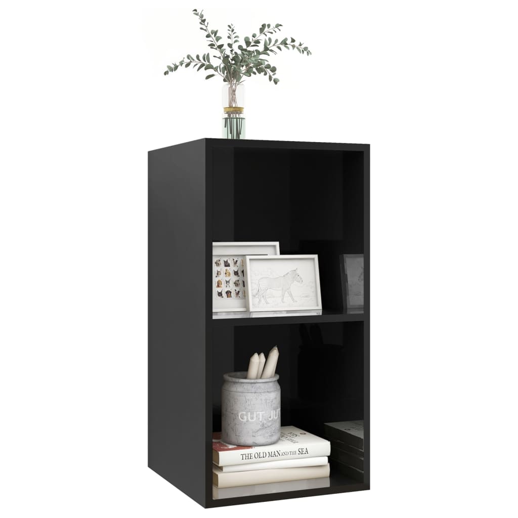 Magasfényű fekete forgácslap fali tv-szekrény 37 x 37 x 72 cm Magasfényű fekete forgácslap fali tv-szekrény 37 x 37 x 72 cm