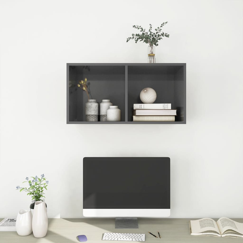 Magasfényű szürke forgácslap fali tv-szekrény 37 x 37 x 72 cm Magasfényű szürke forgácslap fali tv-szekrény 37 x 37 x 72 cm