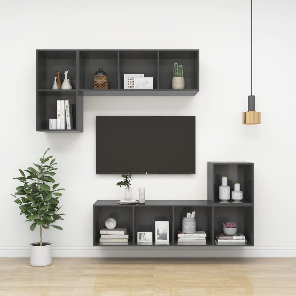 Magasfényű szürke forgácslap fali tv-szekrény 37 x 37 x 72 cm Magasfényű szürke forgácslap fali tv-szekrény 37 x 37 x 72 cm