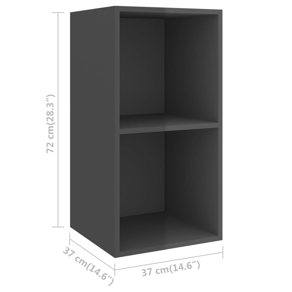 Magasfényű szürke forgácslap fali tv-szekrény 37 x 37 x 72 cm Magasfényű szürke forgácslap fali tv-szekrény 37 x 37 x 72 cm