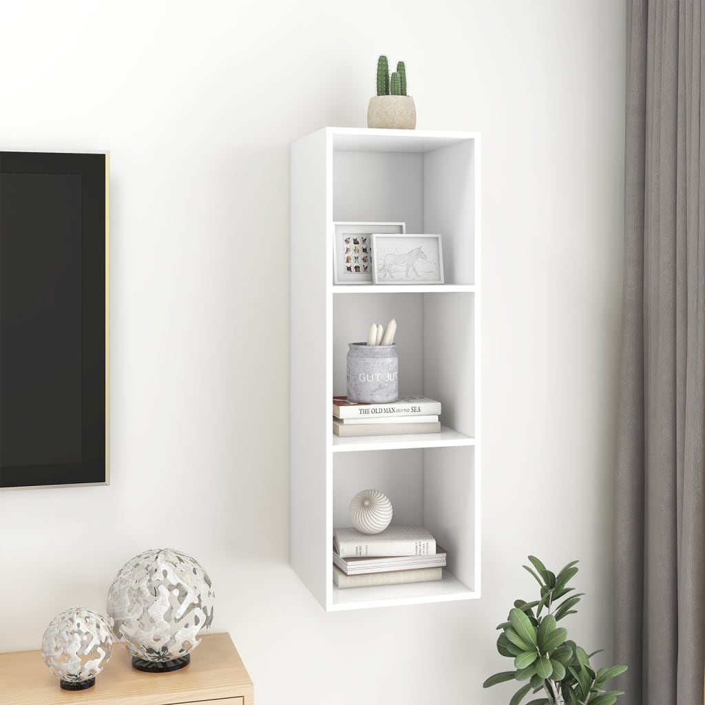 Fehér falra szerelhető forgácslap tv-szekrény 37 x 37 x 107 cm Fehér falra szerelhető forgácslap tv-szekrény 37 x 37 x 107 cm