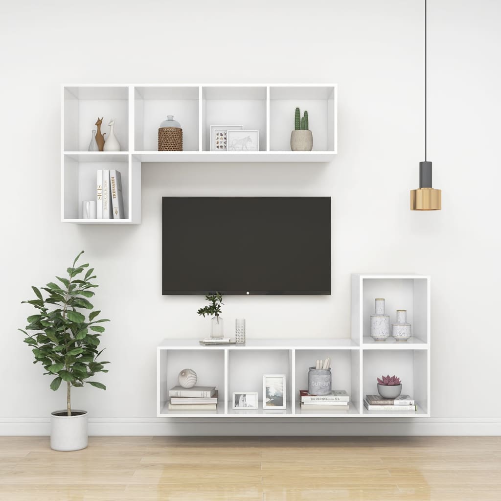 Fehér falra szerelhető forgácslap tv-szekrény 37 x 37 x 107 cm Fehér falra szerelhető forgácslap tv-szekrény 37 x 37 x 107 cm