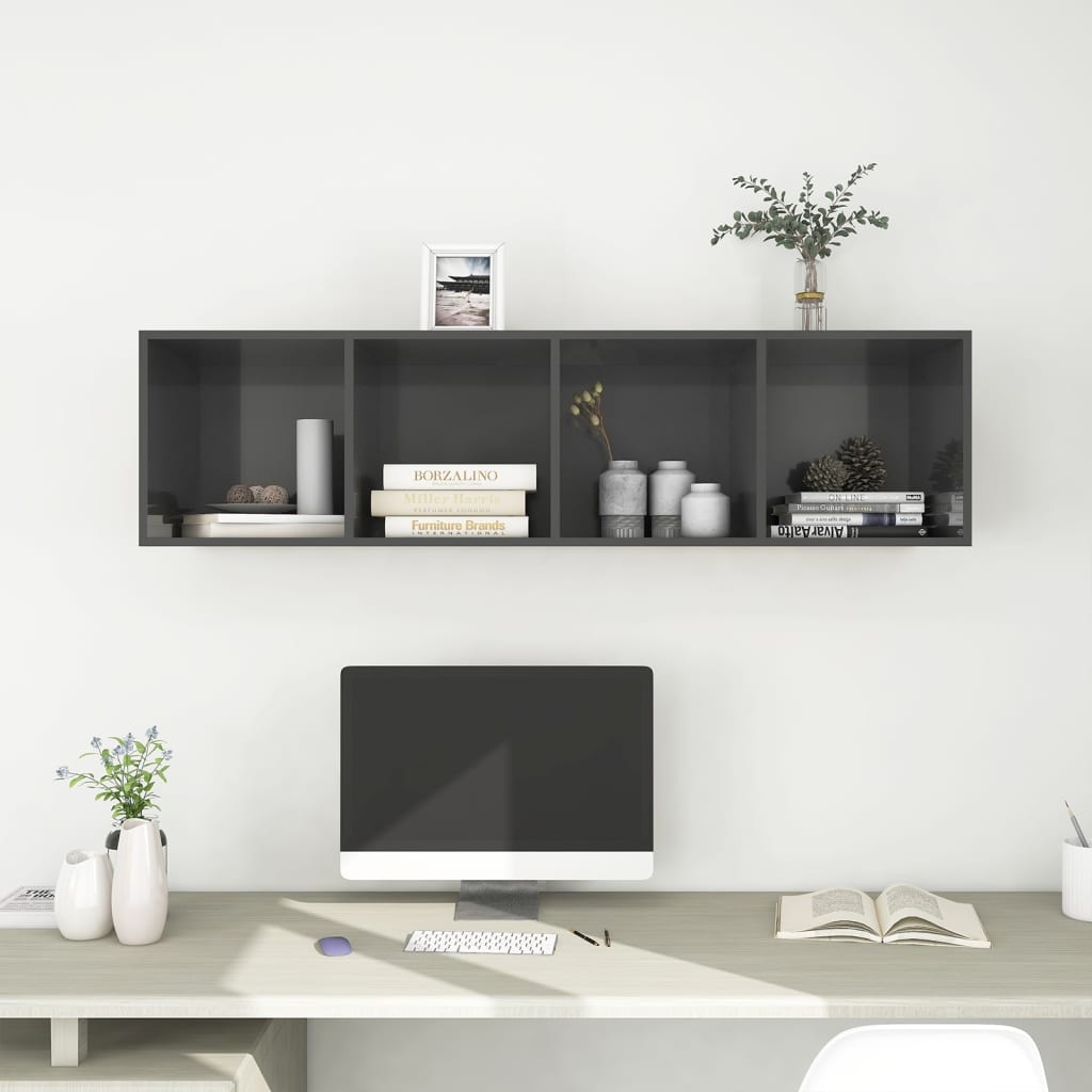 Magasfényű szürke forgácslap fali tv-szekrény 37x37x142,5 cm Magasfényű szürke forgácslap fali tv-szekrény 37x37x142,5 cm