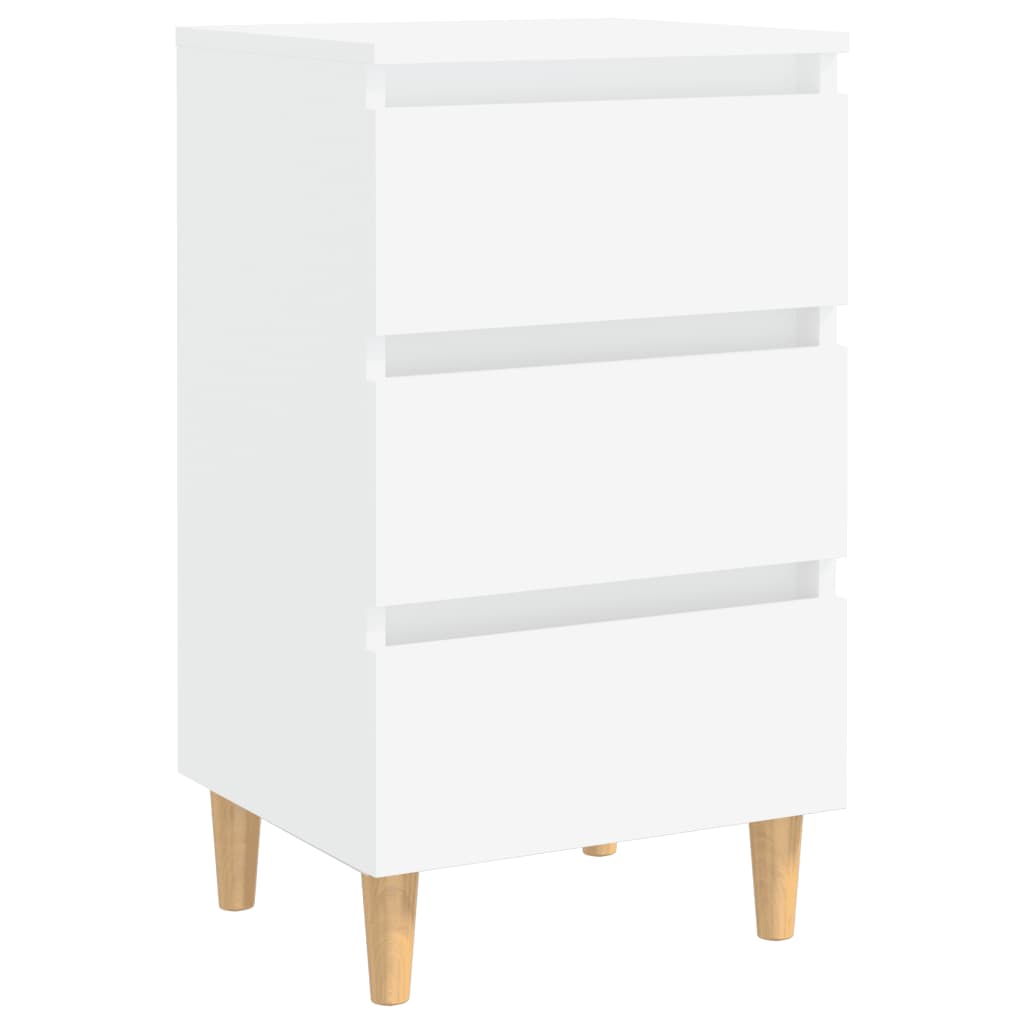Fehér éjjeliszekrény tömör fa lábakkal 40 x 35 x 69 cm