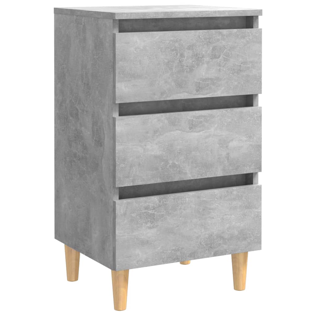 2 db betonszürke éjjeliszekrény tömör fa lábakkal 40x35x69 cm
