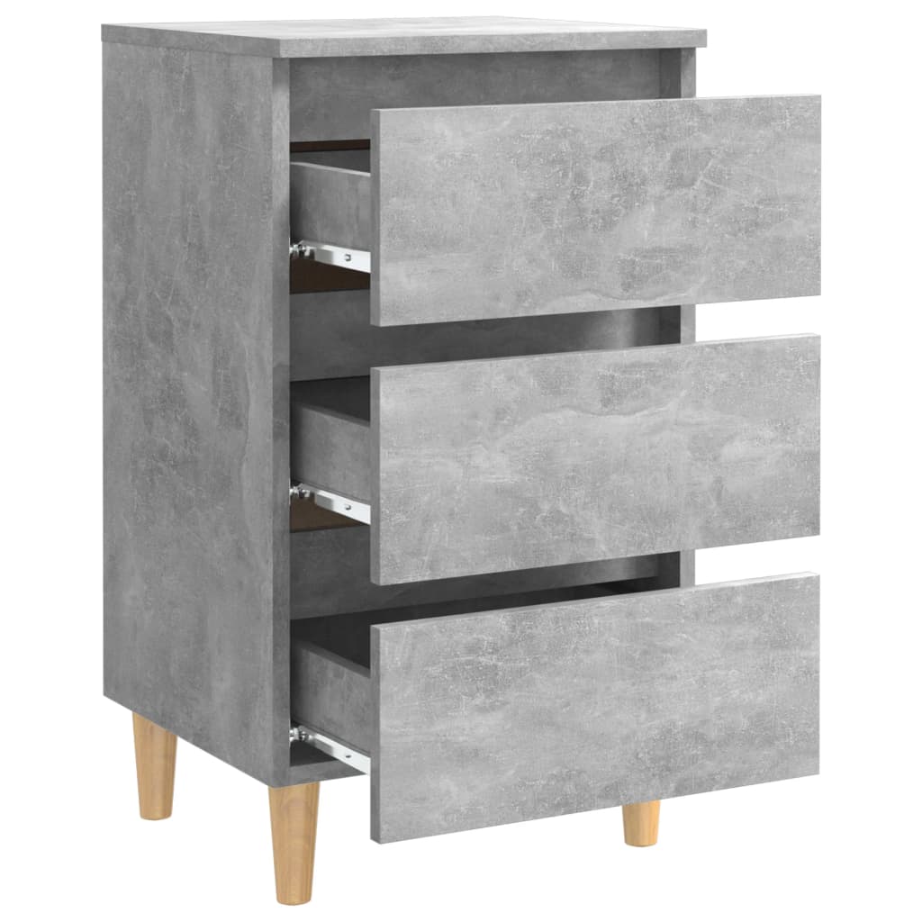 2 db betonszürke éjjeliszekrény tömör fa lábakkal 40x35x69 cm