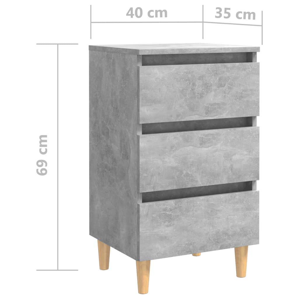 2 db betonszürke éjjeliszekrény tömör fa lábakkal 40x35x69 cm