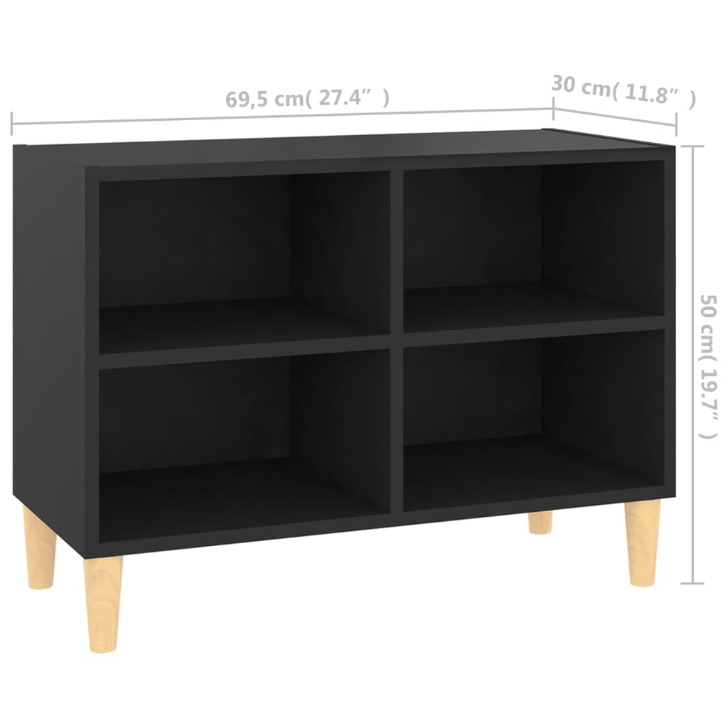 Fekete tv-szekrény tömör falábakkal 69,5 x 30 x 50 cm