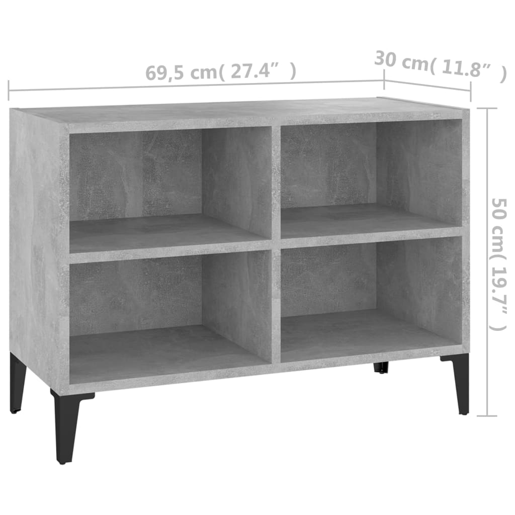 Betonszürke tv-szekrény fémlábakkal 69,5 x 30 x 50 cm