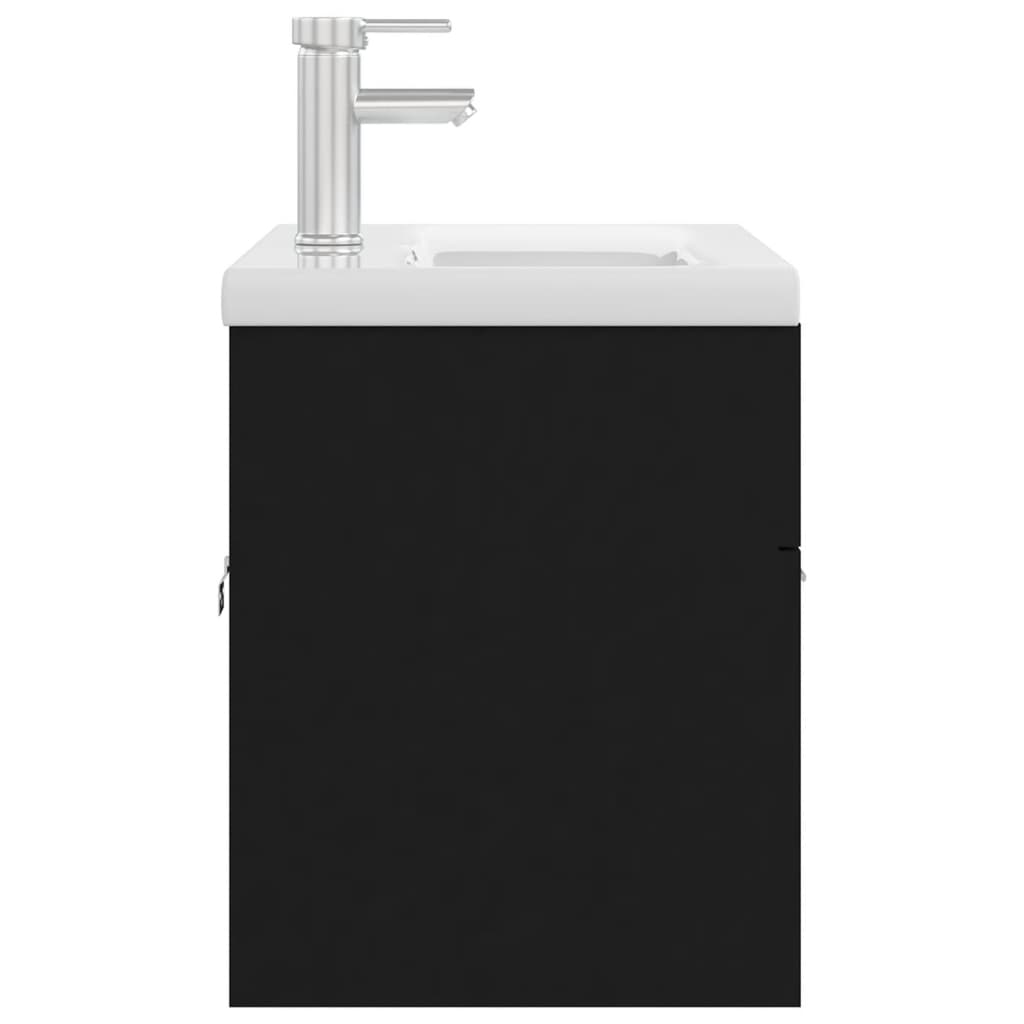Fekete forgácslap mosdószekrény beépített mosdókagylóval