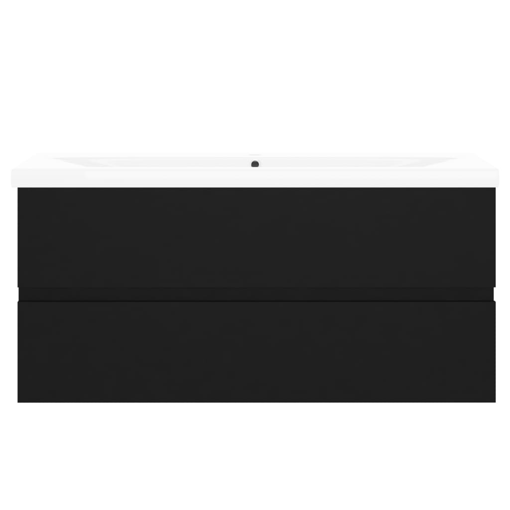 Fekete forgácslap mosdószekrény beépített mosdókagylóval