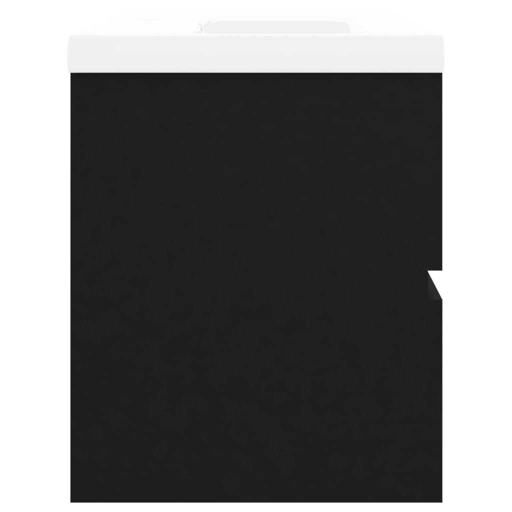 Fekete forgácslap mosdószekrény beépített mosdókagylóval