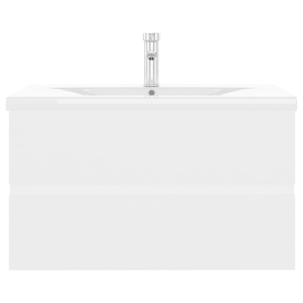 Fehér forgácslap mosdószekrény beépített mosdókagylóval