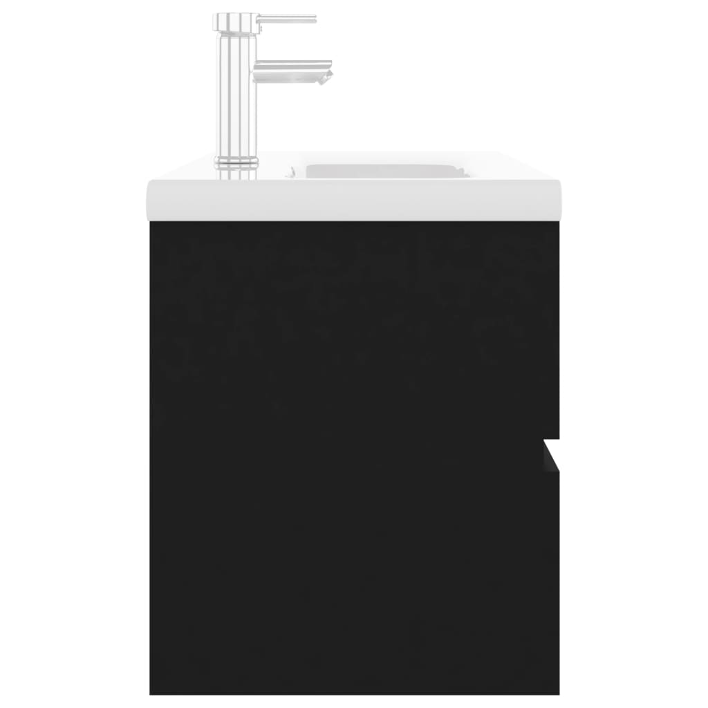 Fekete forgácslap mosdószekrény beépített mosdókagylóval