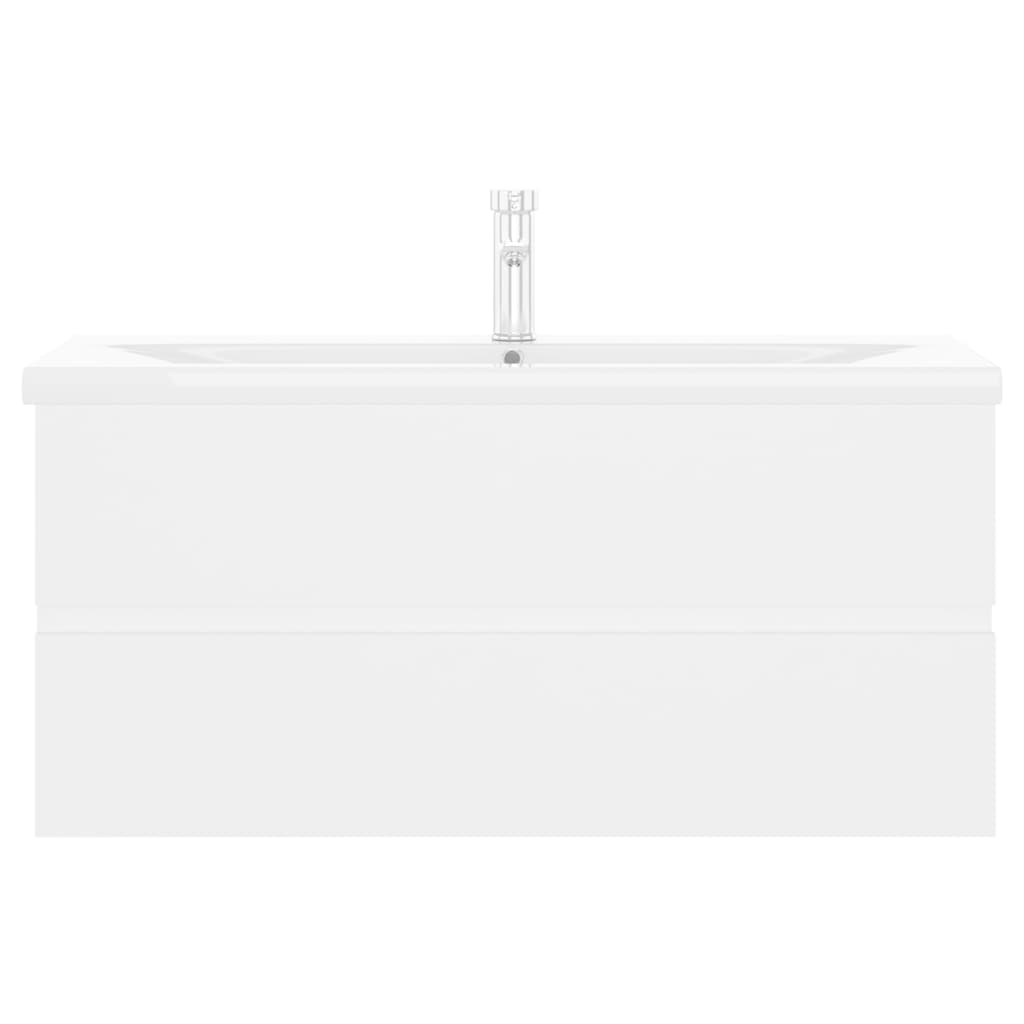 Fehér forgácslap mosdószekrény beépített mosdókagylóval