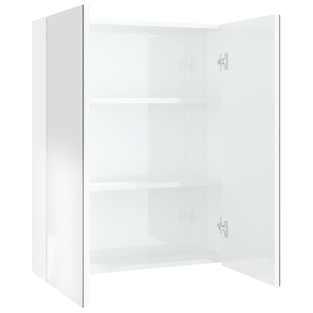 Fényes fehér mdf tükrös fürdőszobaszekrény 60 x 15 x 75 cm