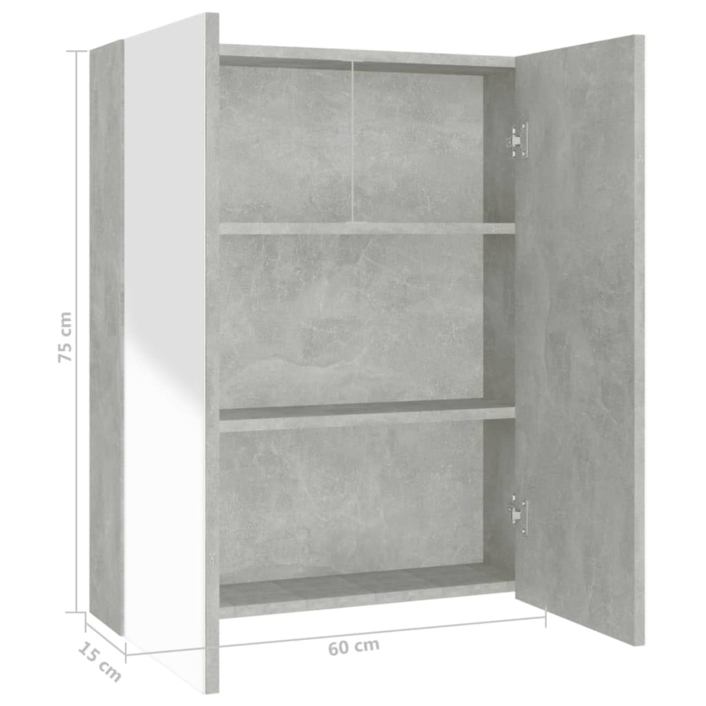 Betonszürke mdf tükrös fürdőszobaszekrény 60 x 15 x 75 cm