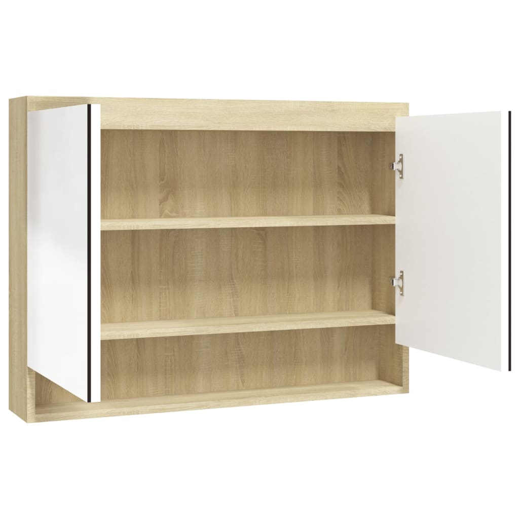 Fehér és tölgy mdf tükrös fürdőszobaszekrény 80 x 15 x 60 cm