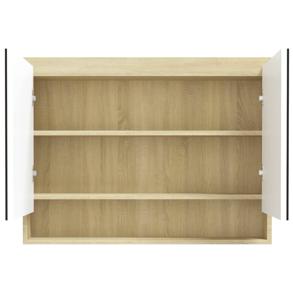 Fehér és tölgy mdf tükrös fürdőszobaszekrény 80 x 15 x 60 cm
