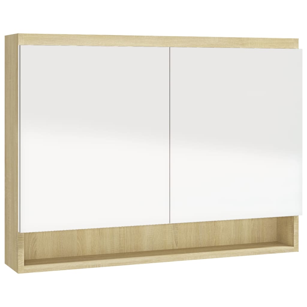 Fehér és tölgy mdf tükrös fürdőszobaszekrény 80 x 15 x 60 cm