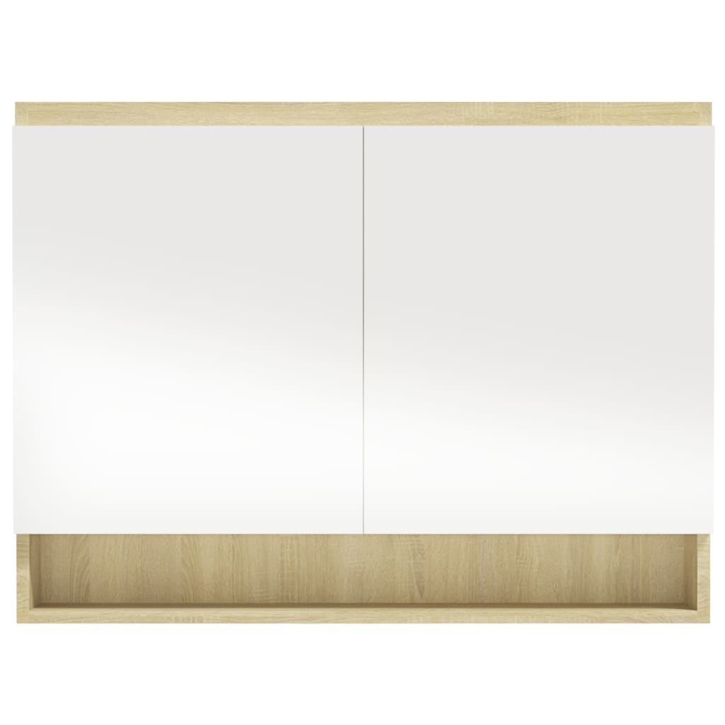 Fehér és tölgy mdf tükrös fürdőszobaszekrény 80 x 15 x 60 cm
