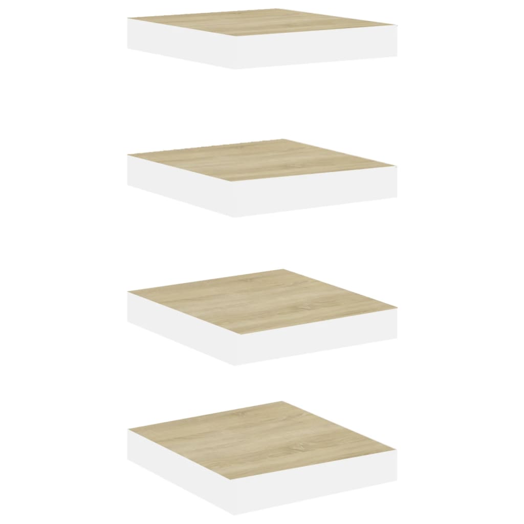 4 db fehér-tölgyszínű mdf lebegő fali polc 23 x 23,5 x 3,8 cm