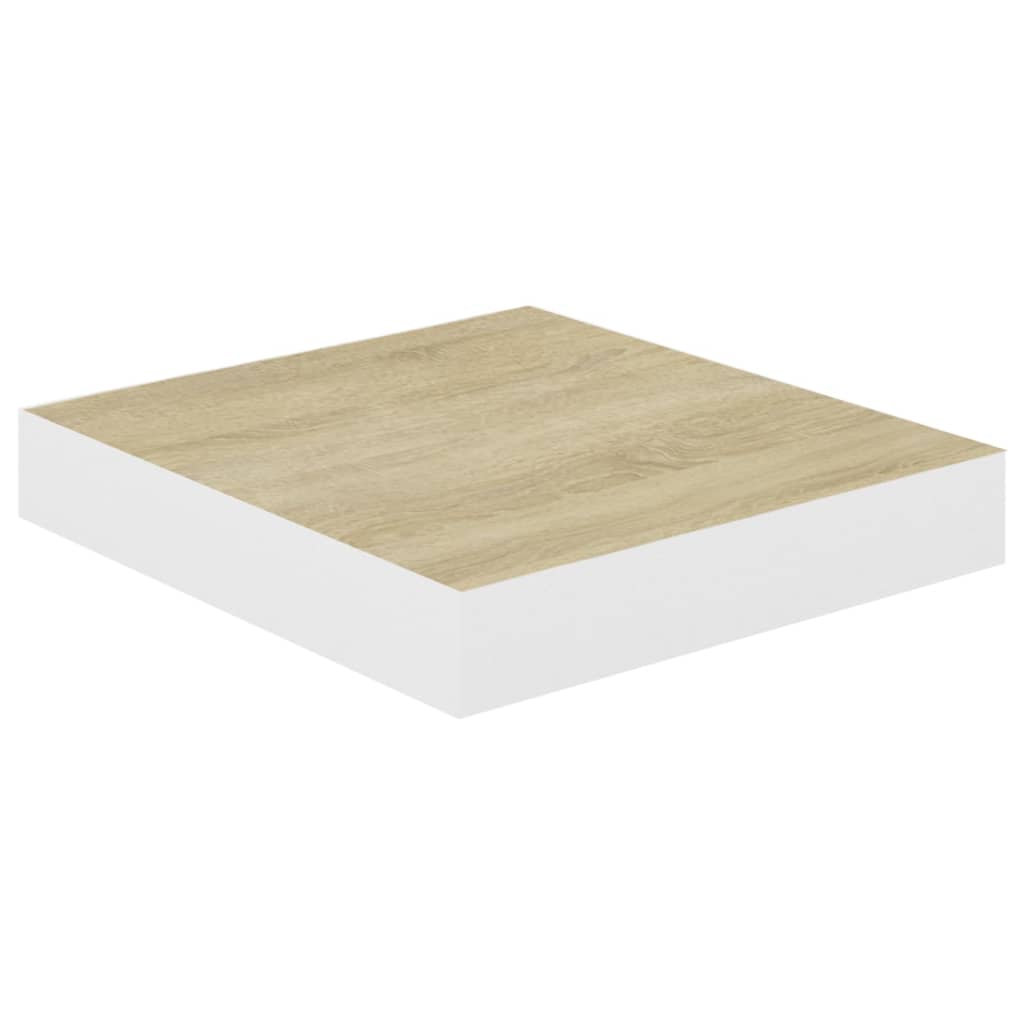 4 db fehér-tölgyszínű mdf lebegő fali polc 23 x 23,5 x 3,8 cm