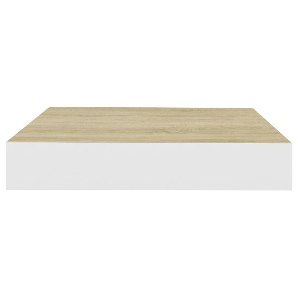 4 db fehér-tölgyszínű mdf lebegő fali polc 23 x 23,5 x 3,8 cm