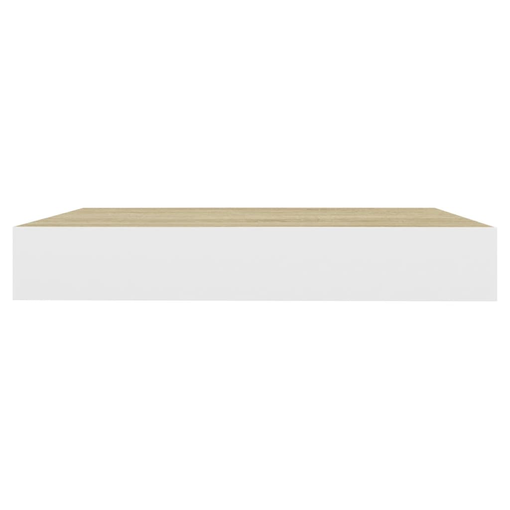 4 db fehér-tölgyszínű mdf lebegő fali polc 23 x 23,5 x 3,8 cm