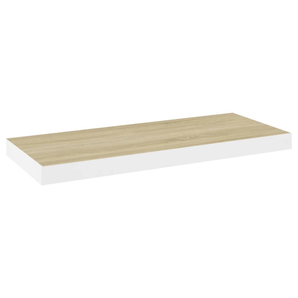 2 db fehér és tölgyszínű mdf fali polc 60 x 23,5 x 3,8 cm