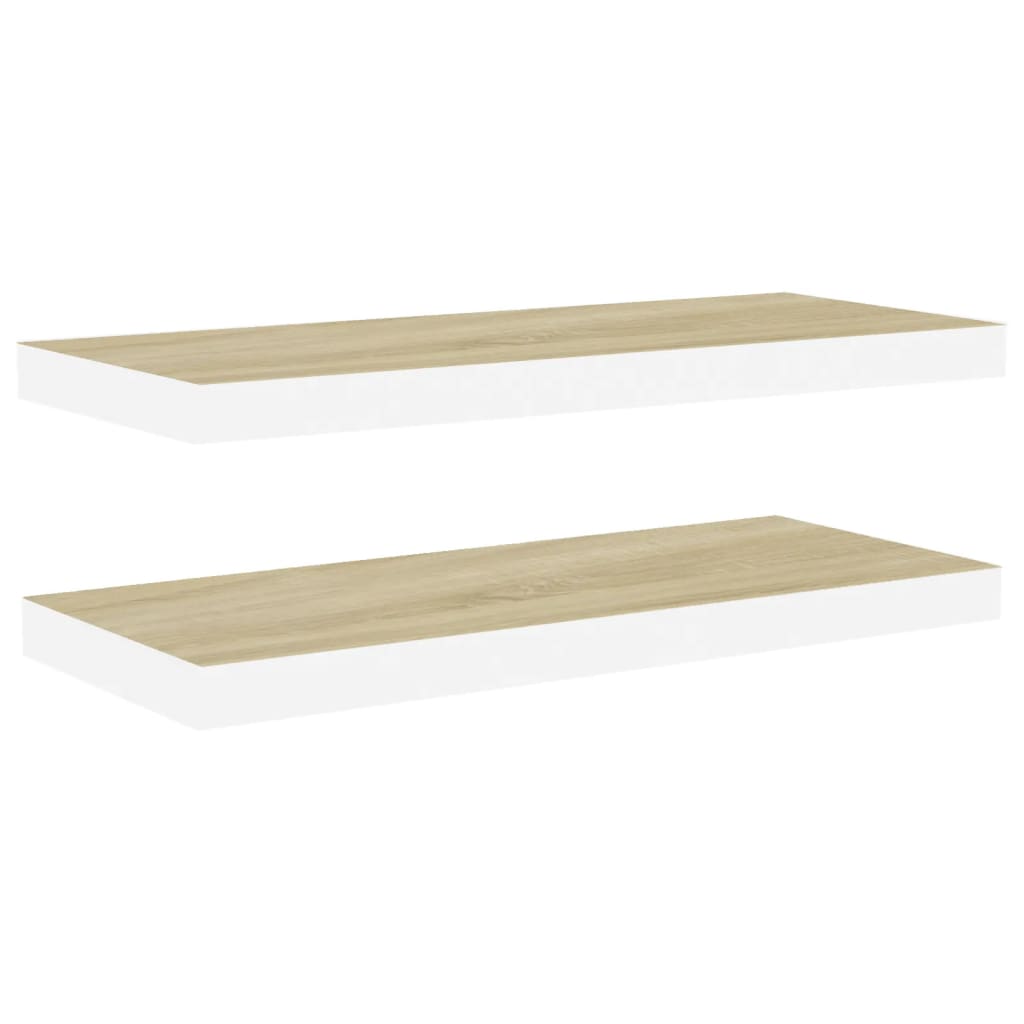2 db fehér és tölgyszínű mdf fali polc 80 x 23,5 x 3,8 cm