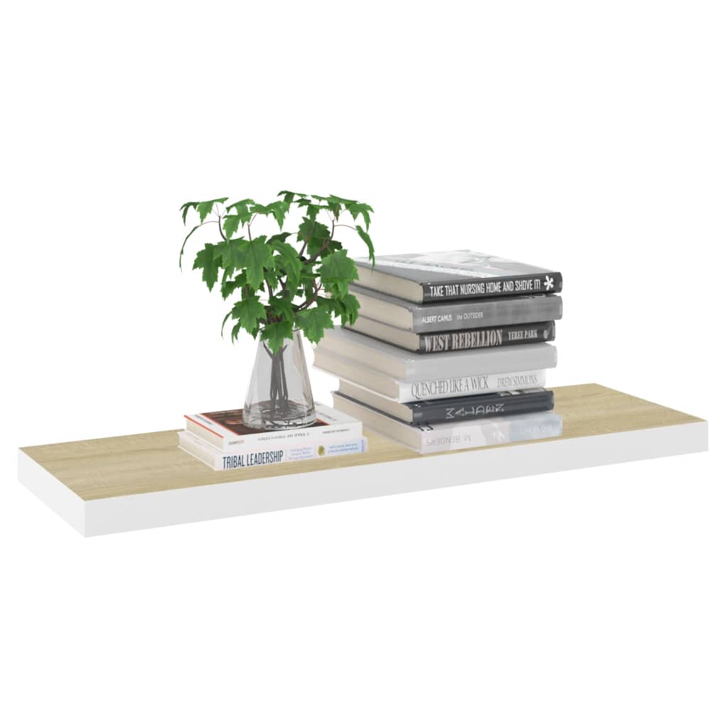 2 db fehér és tölgyszínű mdf fali polc 80 x 23,5 x 3,8 cm