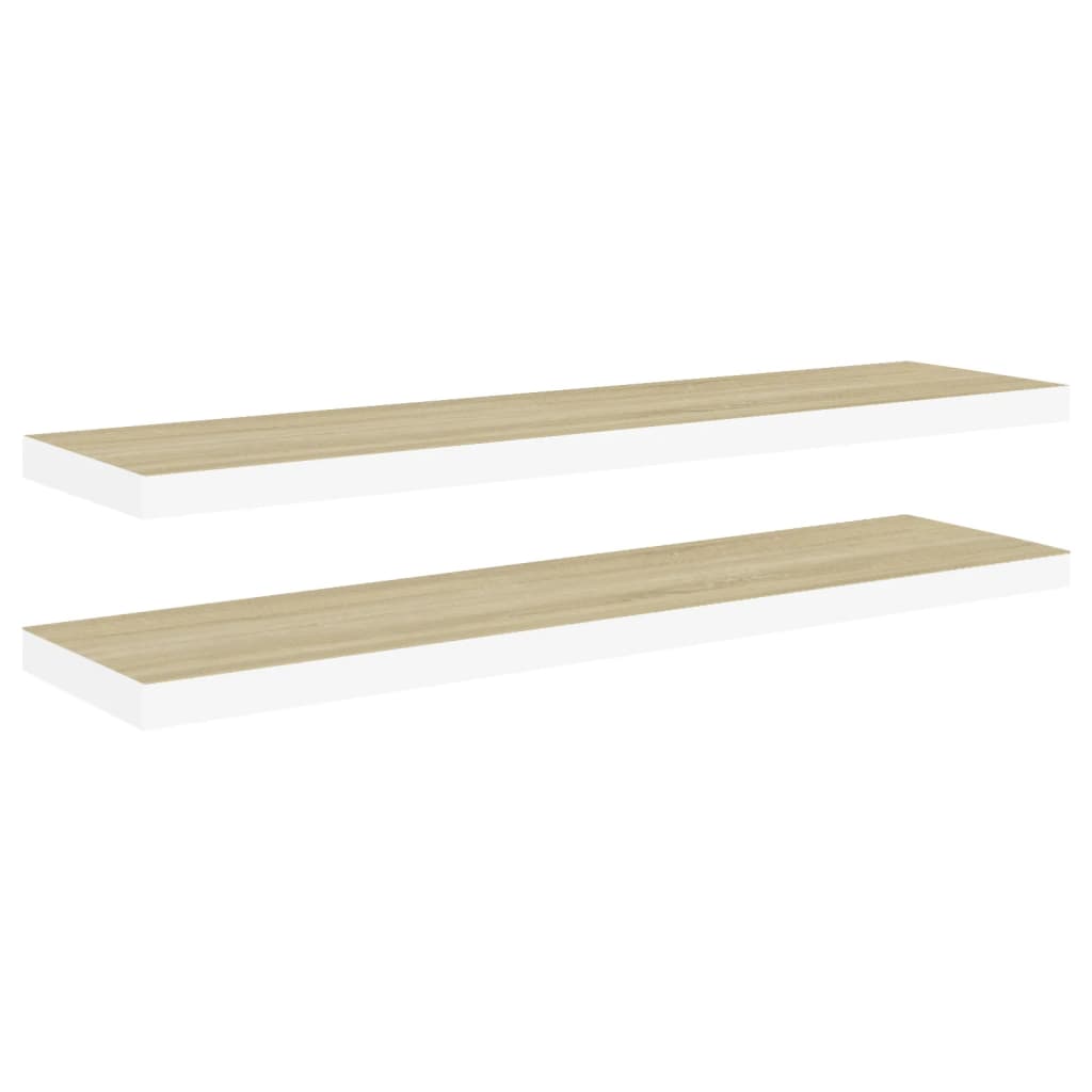 2 db fehér-tölgyszínű mdf lebegő fali polc 100 x 23,5 x 3,8 cm