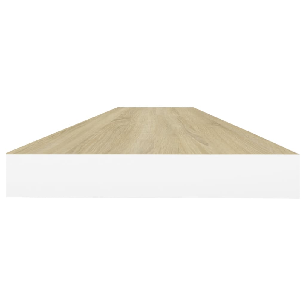 2 db fehér-tölgyszínű mdf lebegő fali polc 100 x 23,5 x 3,8 cm