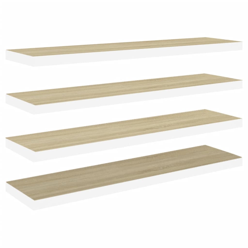 4 db fehér-tölgyszínű mdf lebegő fali polc 100 x 23,5 x 3,8 cm