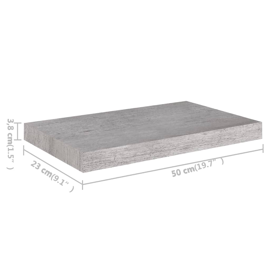 Betonszürke mdf lebegő fali polc 50 x 23 x 3,8 cm