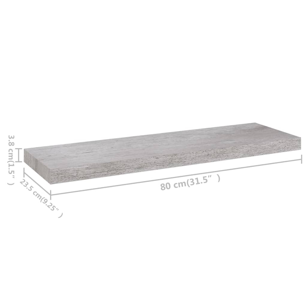 2 db betonszürke mdf lebegő fali polc 80 x 23,5 x 3,8 cm 2 db betonszürke mdf lebegő fali polc 80 x 23,5 x 3,8 cm
